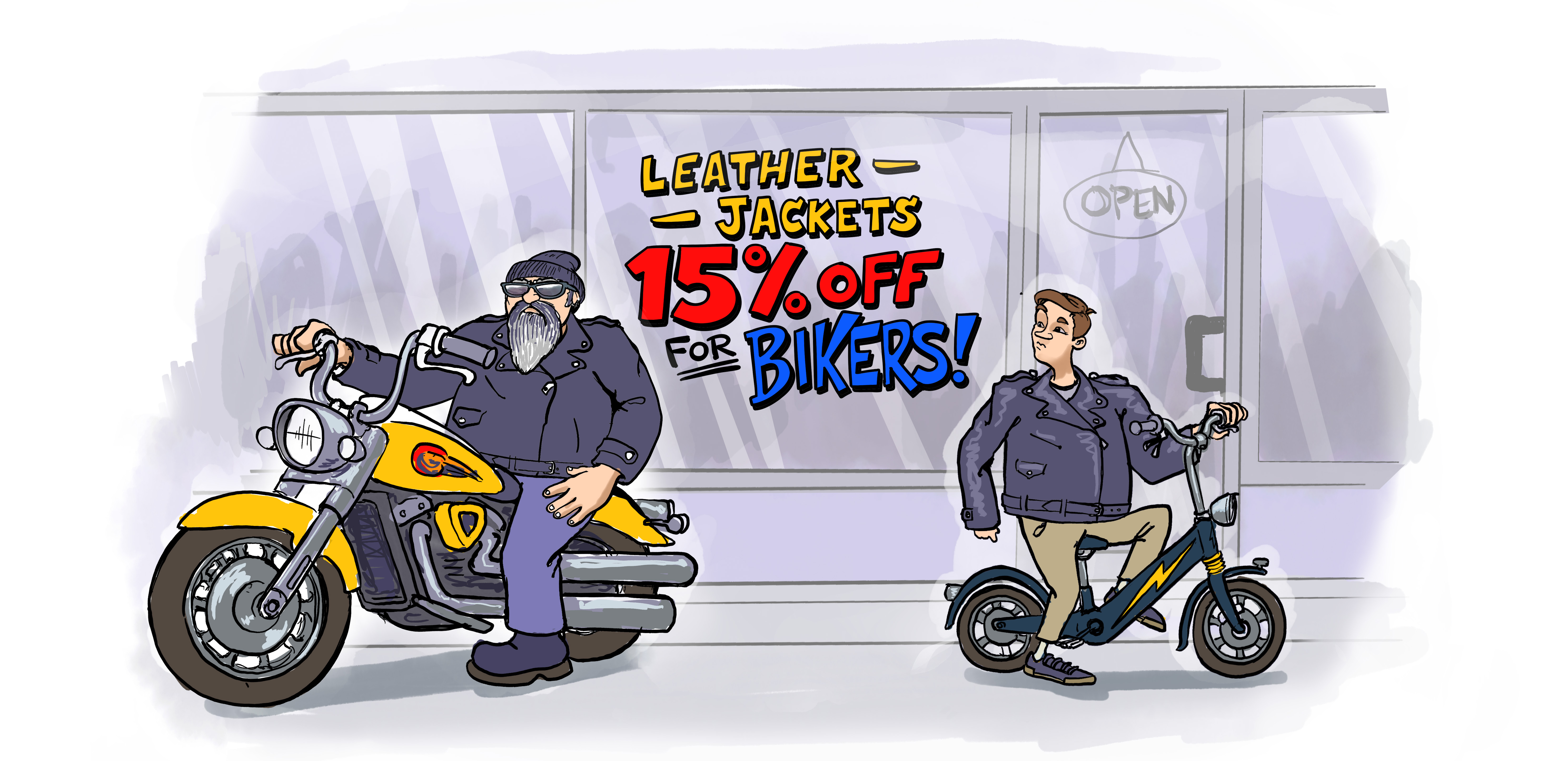 Cartoon sketch of 2 motorcyclists