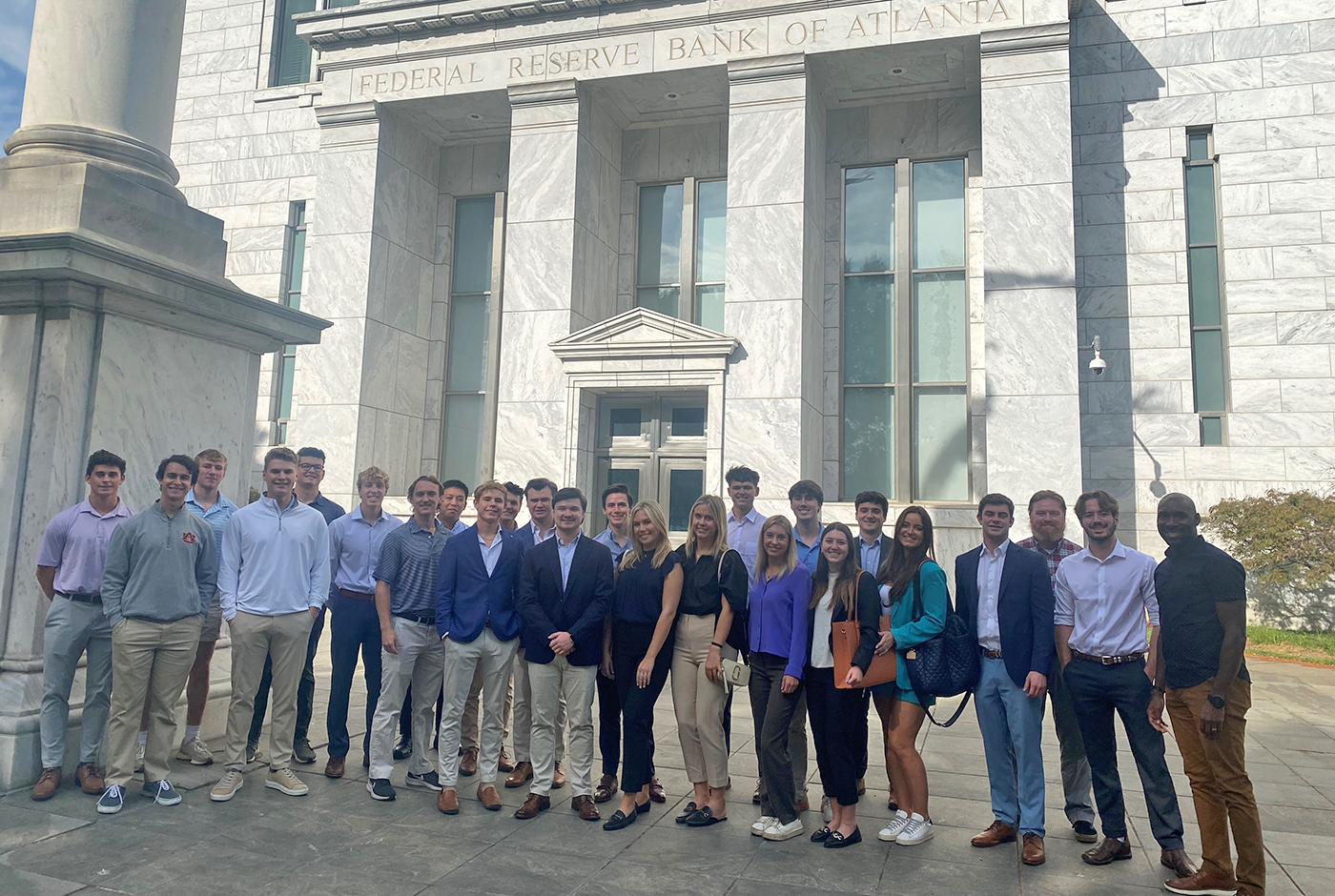 Student group in front of Atlanta Fed Reserve 