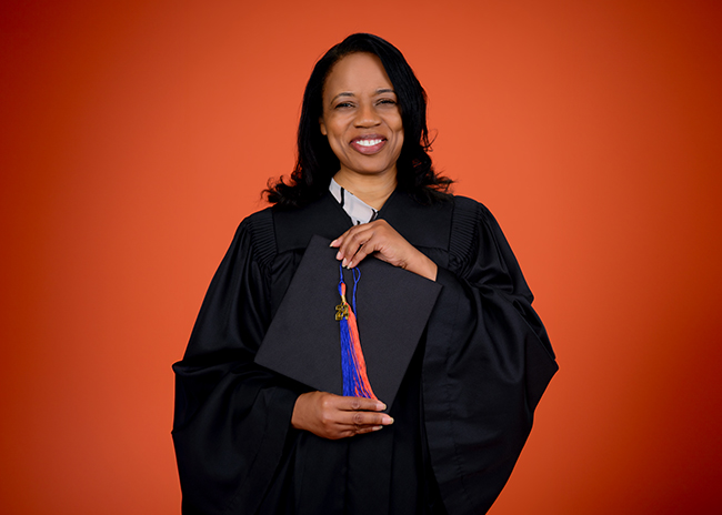Woman in cap and gown