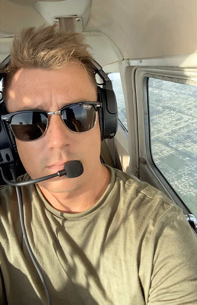 Ethan Franz closeup flying plane