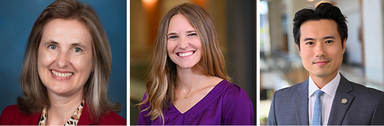 2 women and 1 man headshots side by side