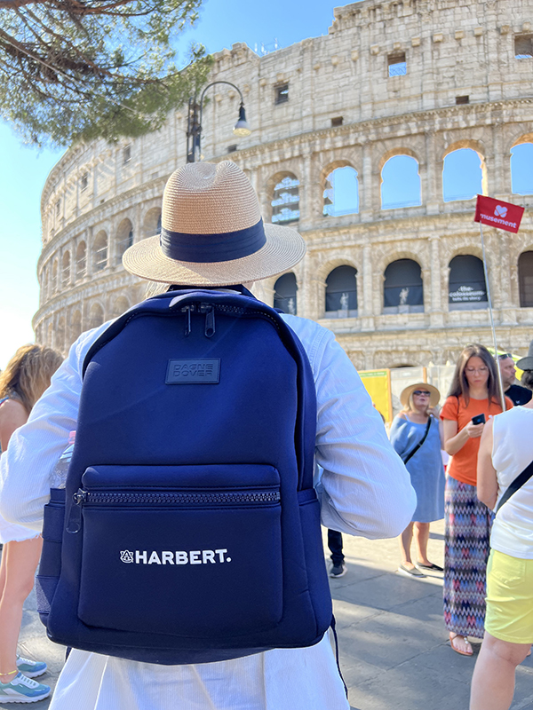 Harbert student w backpack Colliseum