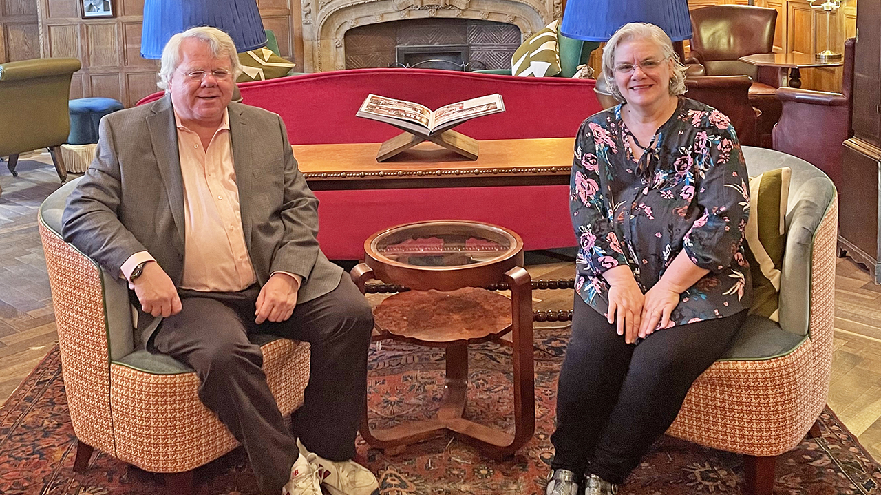 Peter and Sarah Stanwick seated at Oxford U