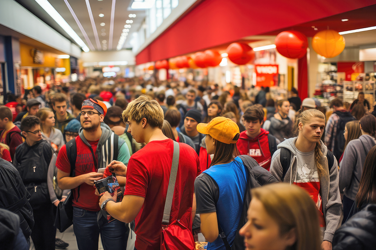 Image of shoppers in crowded mall