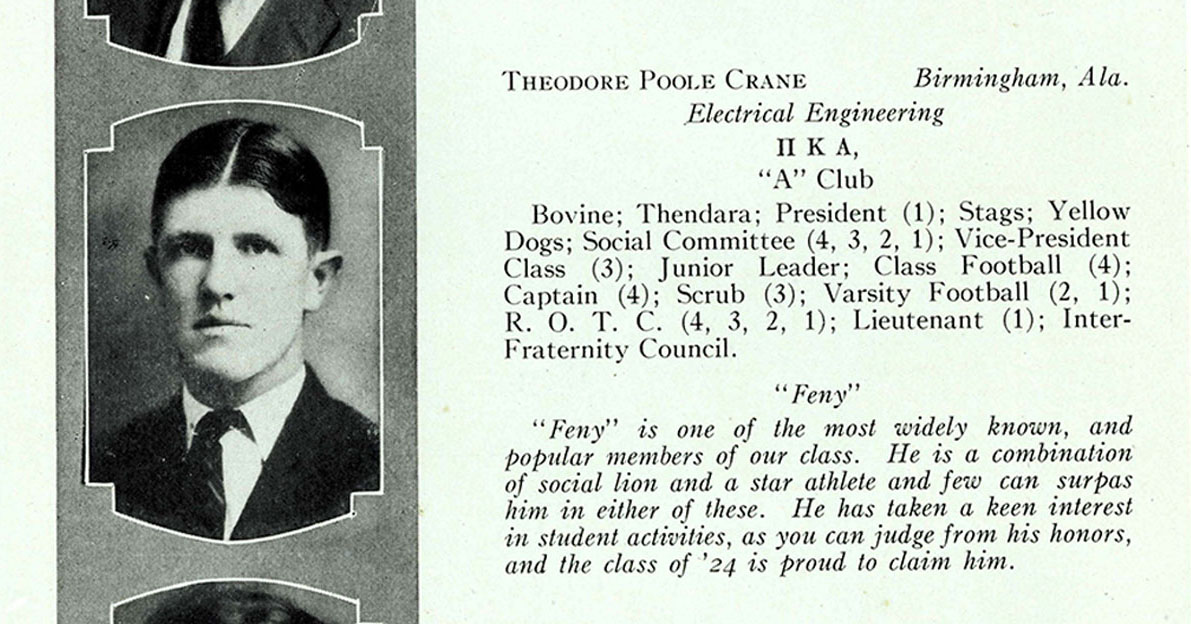 Ted Feny Crane yearbook 1924
